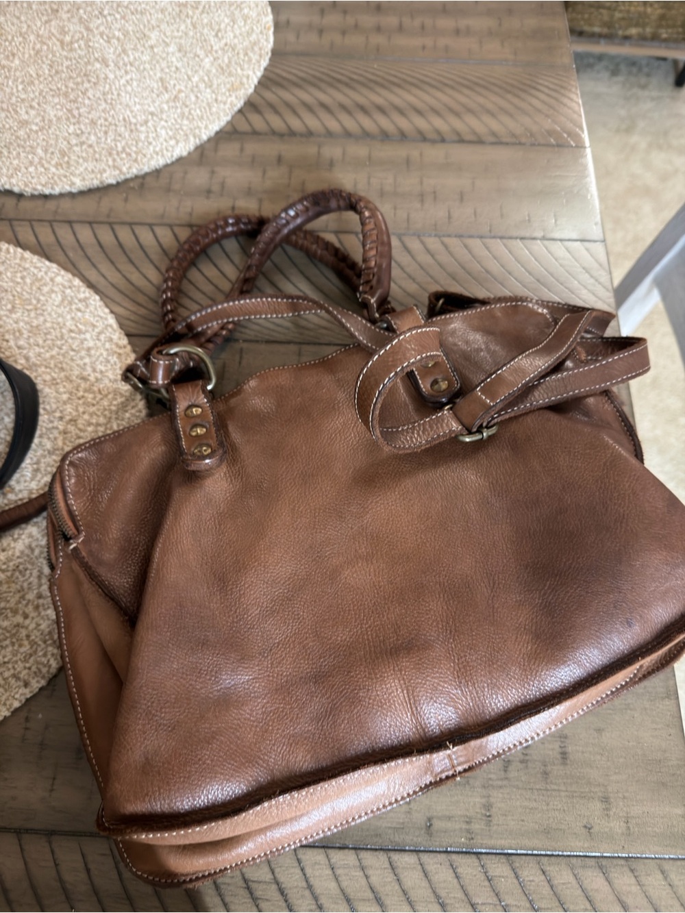 Brown Leather Tote Handbag